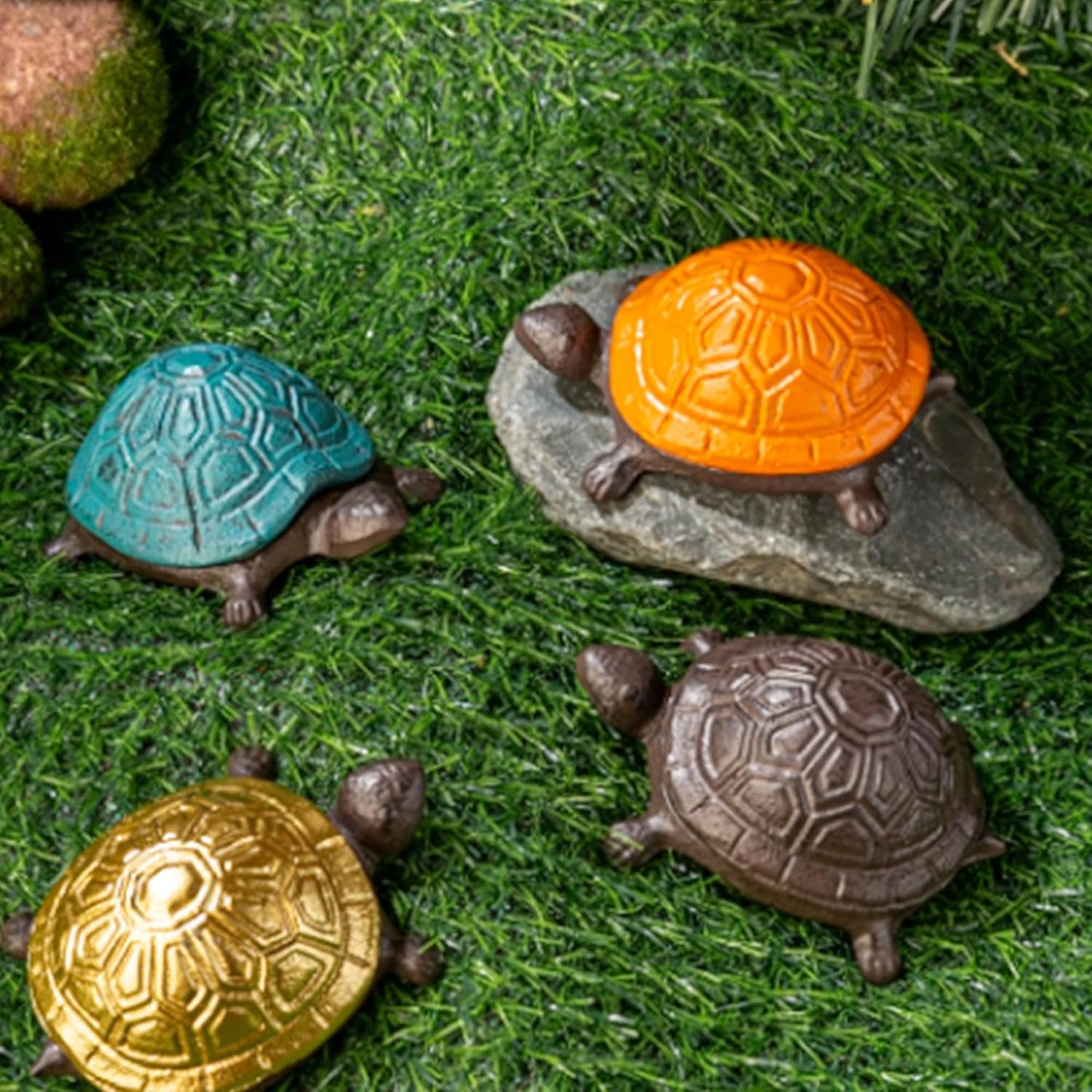 Spare Key Hiders Outside Cast Iron Turtle Hidden Key Holder for Outdoor, Yard, Patio Hide A Key and Decoration Garden,Orange