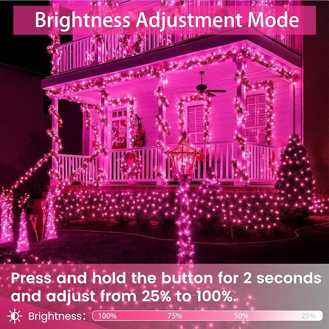 Upgraded Connectable 200 LED String Lights Indoor Outdoor, 66FT Pink Christmas Lights Waterproof, 13 Modes Twinkle Fairy Lights Plug in Clear Wire for Valentine's Day, Bedroom, Classroom Decor