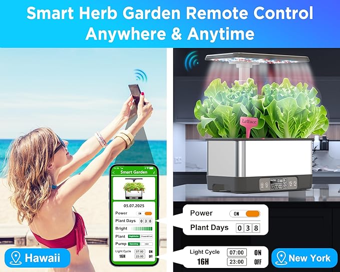 Hydroponics Growing System Indoor Garden, Smart Indoor Herb Garden with Grow Light, in Door Gardening System 8 Pods, APP & WiFi Control, Auto Timer, Quiet Pump, Stainless, Gift for Women Mom, Gray