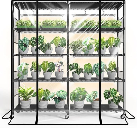 Bstrip Indoor Greenhouse with Grow Light, Large Plant Shelf with 8 Pack T8 Full Spectrum Plant Lights and Cover, mini Greenhouse for Indoor Plant, Seed Starting (58" L x 13.8" W x 59" H)