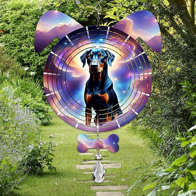 Doberman Dog Ears Wind Spinner, Doberman Wind Spinner Hanging for Yard and Garden (Doberman)