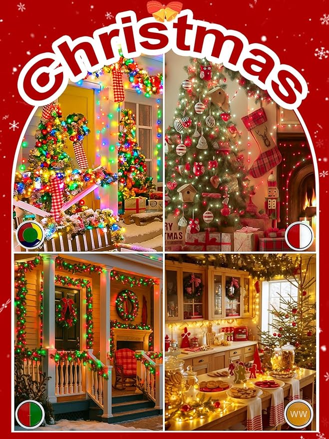 Smart LED Halloween String Lights with Remote & App 198FT 600LED, Waterproof RGB Dimmable Clear Wire Christmas Lights, Color Changing Christmas Tree Light Outdoor Indoor with Timer for Halloween Decor