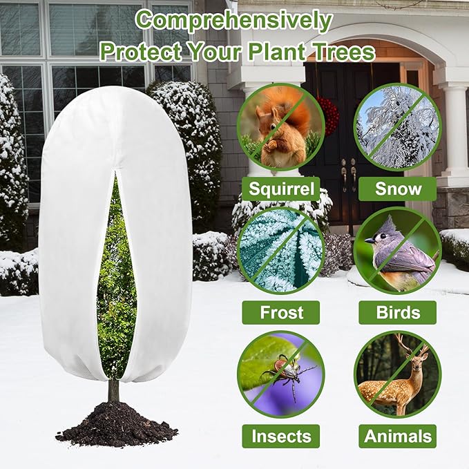 3PCS Plant Covers Freeze Protection, 47" X 31.5" Round Top Winter Zipper Plant Covers with Drawstring, Plant Protection Cover Bags, Frost Blankets Frost Cloth for Fruit Tree Potted Plants