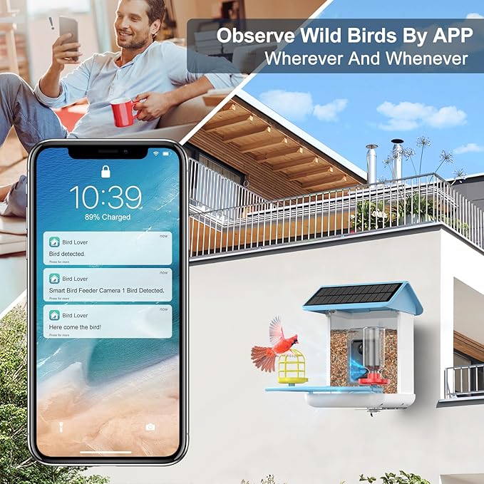 Bird Feeder with Camera-2K HD & Full Color Night Vision, Free AI Forever for 1,1000+ Species Identification, Solar Powered Wireless Outdoor, Includes 64GB TF Card, Two-Way Audio, App Alerts