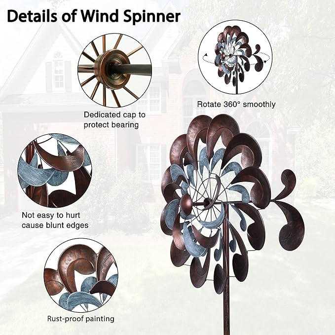 Wind Spinners for Yard and Garden Large, 84 Inch Wind Spinners Outdoor Metal, Wind Sculptures & Spinners Birthday Gifts for Family or Friends(Classical Flower)