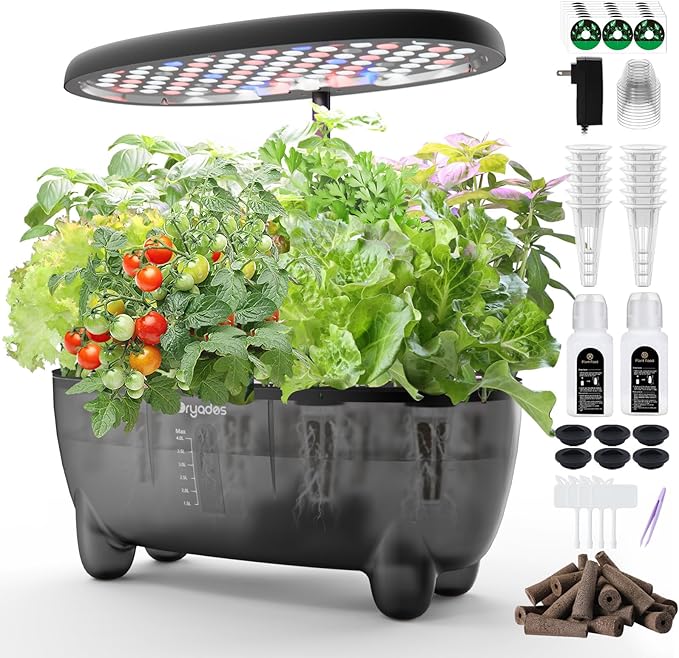 12-Pod Indoor Herb Garden Hydroponics Growing System Kit with LED Grow Light, Indoor Gardening System for Herbs, Vegetables, Lettuce on Countertop (Seeds NOT Included)