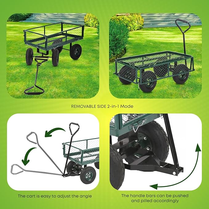 PayLessHere Heavy Duty 500 Lbs Capacity Mesh Steel Garden Cart Folding Utility Wagon with Removable Sides for Beach Lawn Yard Landscape