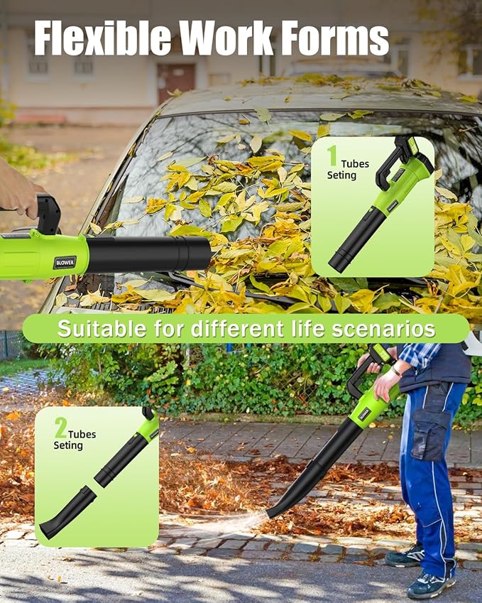 Electric Leaf Blower Cordless 530CFM - 2 X 5.2Ah Batteries and Fast Charger, 20V Lightweight Handheld Battery Leaf Blower with 7-Speed Control, 2 Extended Tubes for Yard, Lawn & Garden