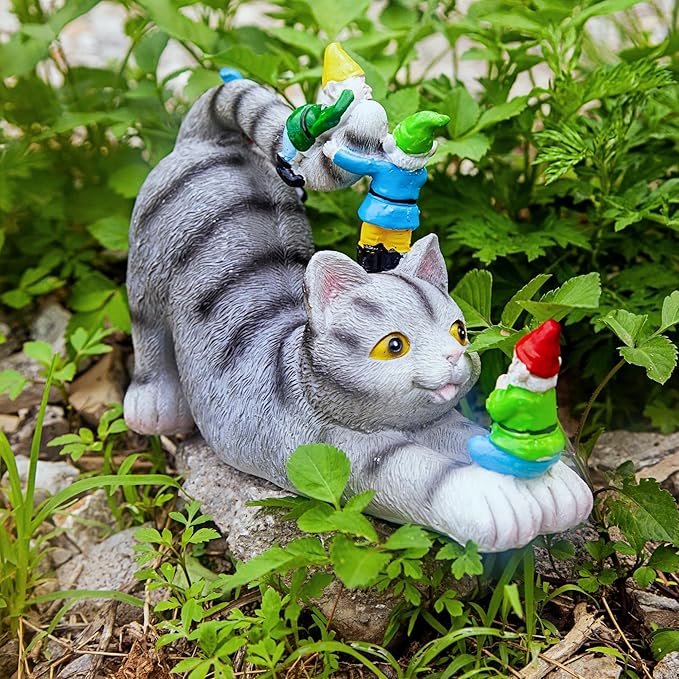 Cat Gnomes Garden Statues,Cat Sculpture Decorations Outdoor Lawn & Yard Figurine,for Women Mother Kids,Cat Lover Gifts,Patio, Balcony, Yard, Lawn Ornament