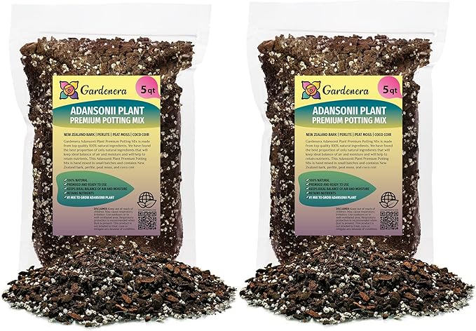 GARDENERA Monstera Adansonii Premium Soil Blend - 10 QT - Promote Aeration, Drainage & Nutrient Retention - (2 Bags of 5 Quart)