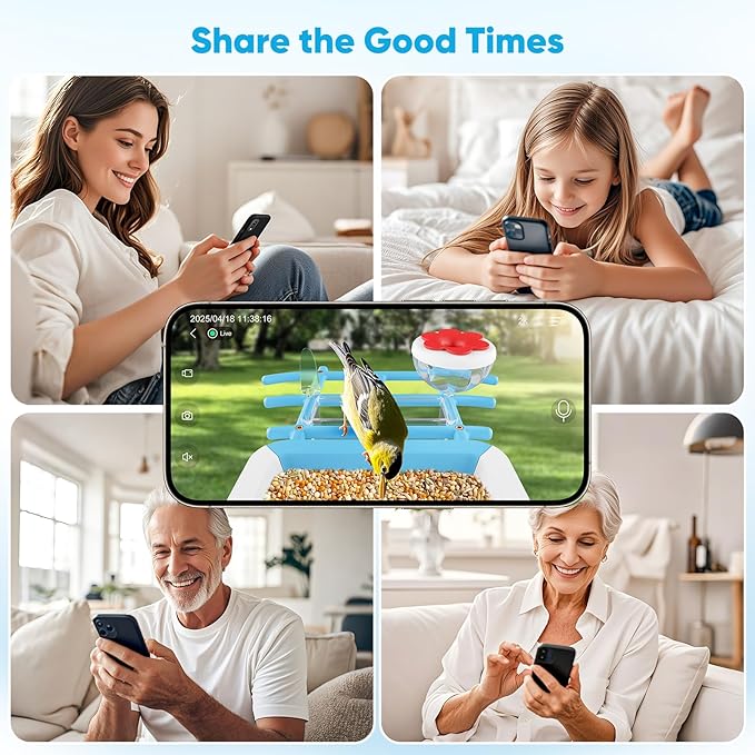 Smart Bird Feeder with Camera, Bird Feeders for Outdoors with Solar Panel, 2K HD Live View, AI Identify, Auto Capture, Instant Notifications, 2.4GHz, IP65 Waterproof, Ideal Gifts for BirdLovers, Blue