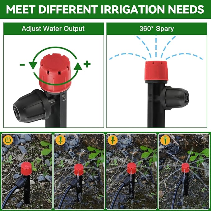 50PCS 1/4” Drip Irrigation Drippers with Lock, Kalolary Drip Irrigation Emitters for 4/7mm Tube, Adjustable 360 Degree 8 Holes Water Flow Sprayer Micro Spray Drip System Parts for Lawn Yard Pot (Red)