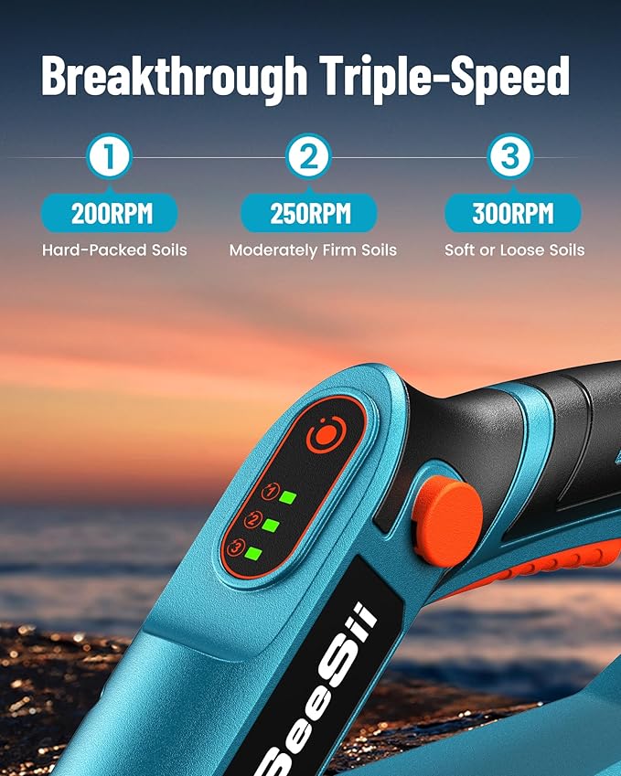 SEESII Electric Tiller for Gardening 300 RPM Rototiller Cordless Cultivator Total 8000mAh Battery Powered Garden Tiller 4 Pcs Blades for Smooth Tilling&Cleaning, Handheld Tiller for Raised Garden Beds