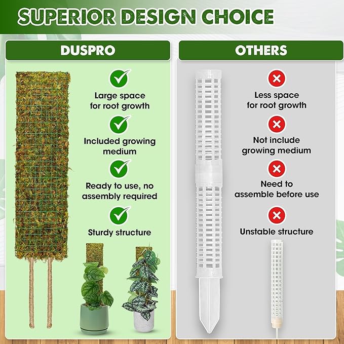 DUSPRO Flat Mesh Moss Poles for Climbing Plants Monstera Stackable Moss Pole for Plants with Real Moss Moss Plant Pole for Potted Plants Handmade Moss Stick for Indoor Plants Grow Upward 2 Pack 22β