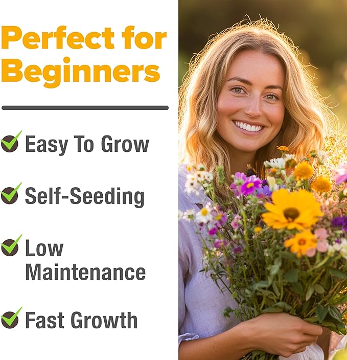 HOME GROWN Wildflower Seeds Mix - 110,600+ Seeds 3 oz, 21 Varieties, Non-GMO Wild Flower Seeds for Planting, Annual Flowers, Butterfly Garden, Pollinator Seed Mix