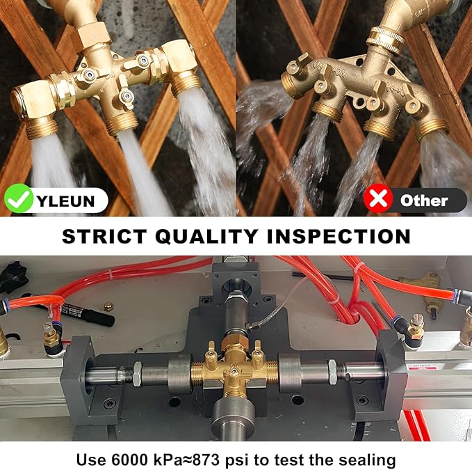 Garden Hose Splitter High Flow Splitter with Swivel elbow Connect Brass Hose Splitter with Shut Off Valves 3 way Hose Bib Adapter (with Swivel elbow)