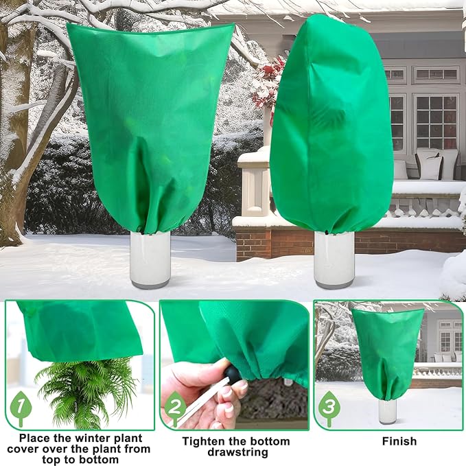 DQS 2 Pack Plant Covers Freeze Protection, 39.3" x39.3" Winter Frost Protection Blankets Frost Cloth,Suitable for Outdoor Winter Frost, Cold Weather, shrubs, Trees, Jackets, and coverings