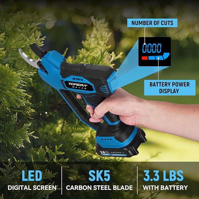 Electric Pruning Shears, 45mm 1.8" Cutting Diameter Cordless Pruning Shears with LED Display & SK5 Blade, Brushless Motor Electric Pruner Garden Tool for Garden Tree Branch (No Battery)