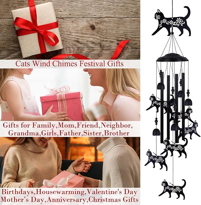 Cats Wind Chimes Outside Decor, Memorial WindChimes, Mobile Bells, Music Wind Catcher, Cat Wind Chimes for Home, Tree, Yard, Patio, Garden Decoration, Gifts for Cat Lovers, Festival Gifts for Mom