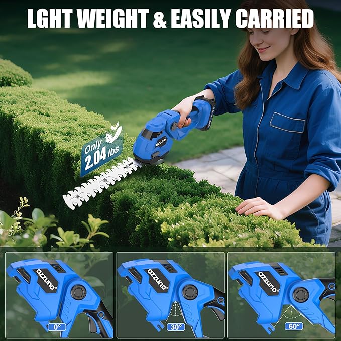 AZZUNO Hedge Trimmer Cordless, 2-in-1 Battery Powered Electric Hedge Trimmer&Grass Shears with Battery and Charger Included,Handheld Grass Cutter Shrub Trimmer for Gardens, Yards, Lawns