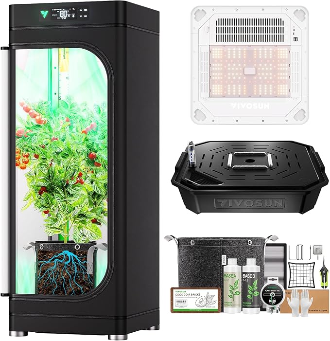 VGrow All-in-One Smart Grow Box, Professional System with Samsung LM301H EVO Grow Light, Advanced Circulation & Ventilation System, Irrigation, Nutrient, Magnetic Window for Indoor Hydroponics