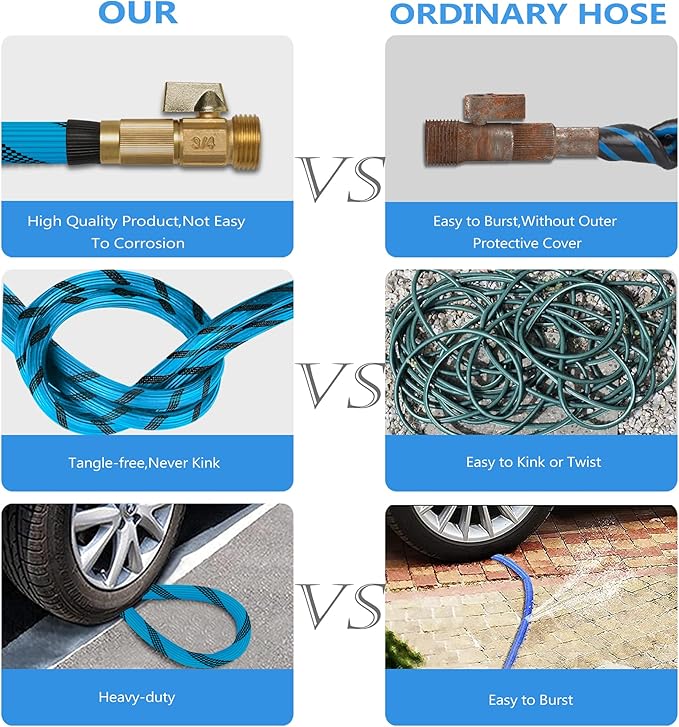 100 ft Garden Hose-Heavy Duty Water Hoses, Kink-free, Flexible&Lightweight Car Washing Pipe with 3/4" Solid Brass Connectors, Rubber Hoses with Spray