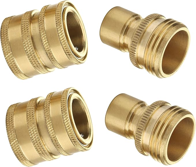 M MINGLE Garden Hose Quick Connect Fittings, 3/4 Inch GHT Solid Brass, Quick Connector Set, 2-Pack