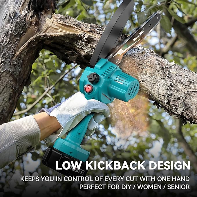 Seesii Mini Chainsaw 8-inch, Mini Chainsaw Cordless Tool Set, Battery Chainsaw with 2x 4.0Ah Batteries, Handheld Electric Power Chain Saw with Oiler, Safety Lock for Tree Trimming,Wood Cutting