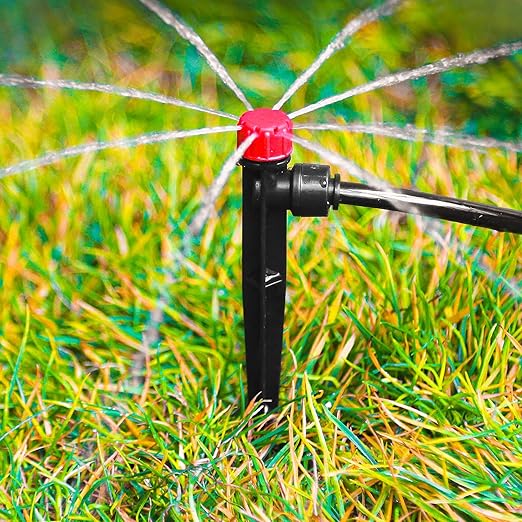 Push-to-Fit Drip Irrigation Emitters for 1/4" Drip Irrigation Tubing, 30 Pieces Adjustable 360 Degree Water Flow Drippers Sprayer on Stake 360° Full Circle Multi-Stream Irrigation Drippers