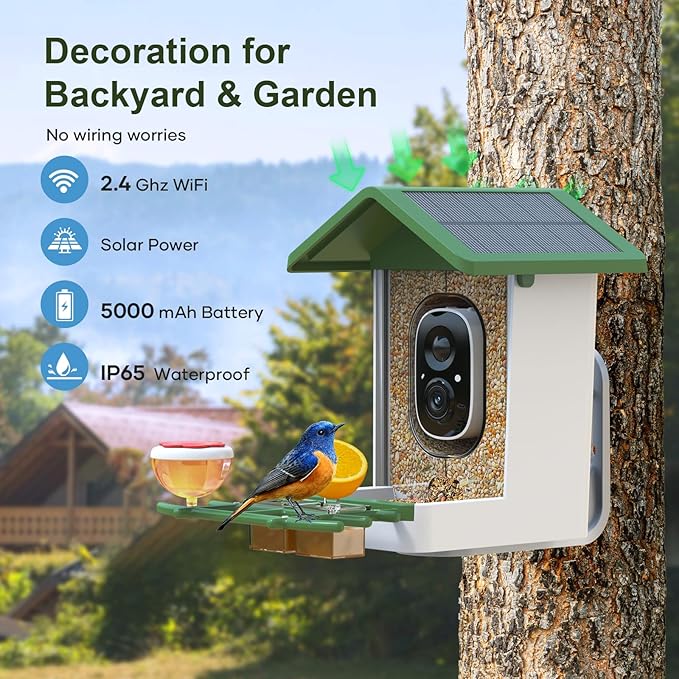 Smart Bird Feeder with Camera: Solar Powered Birdhouse with AI Recognition, Wireless Bird House with Camera for Outdoor, Unique Birthday Gifts for Mom Dad