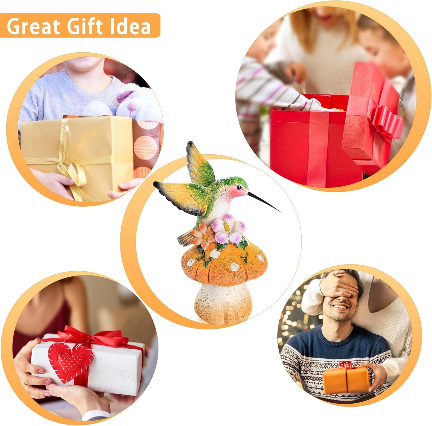 Hummingbird Stand on Mushroom for Garden Decorations,Hummingbird Statue for Outdoor Backyard Yard Porch Patio Lawn Outside Indoor Home Shelf Decor Accents,Bird Sculpture Figurine