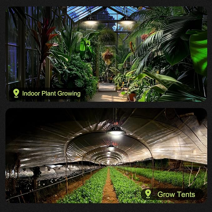 100W Hanging LED Grow Light for Indoor Plants, Full Spectrum UFO Lamp, IP65 Waterproof, 9.8 ft Cord with On/Off Switch, Smart Plug Compatible for Hydroponics, Greenhouse, Grow Tent