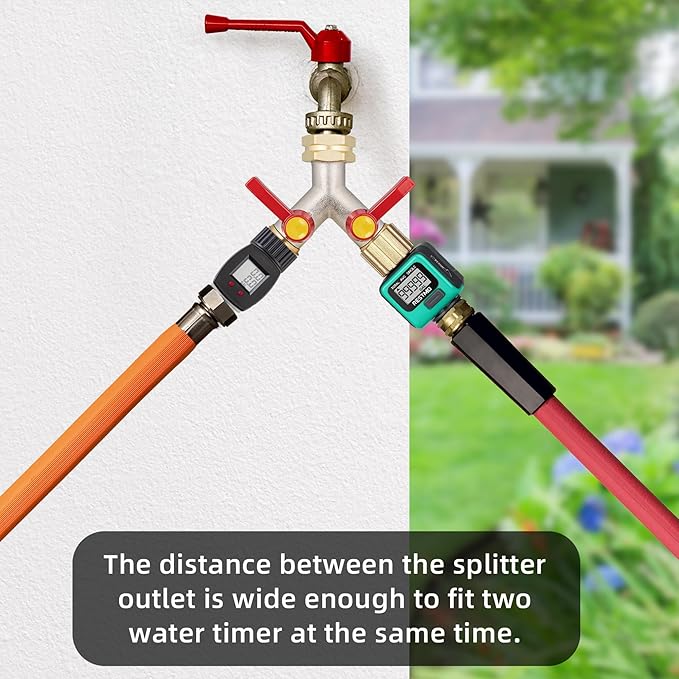 2 Way Hose Splitter, Brass High Flow Garden Hose Splitter Heavy Duty, Hose Connector, Water Spigot Splitter, Full Flow Faucet Splitter with shutoff, 3/4” GHT Inlet