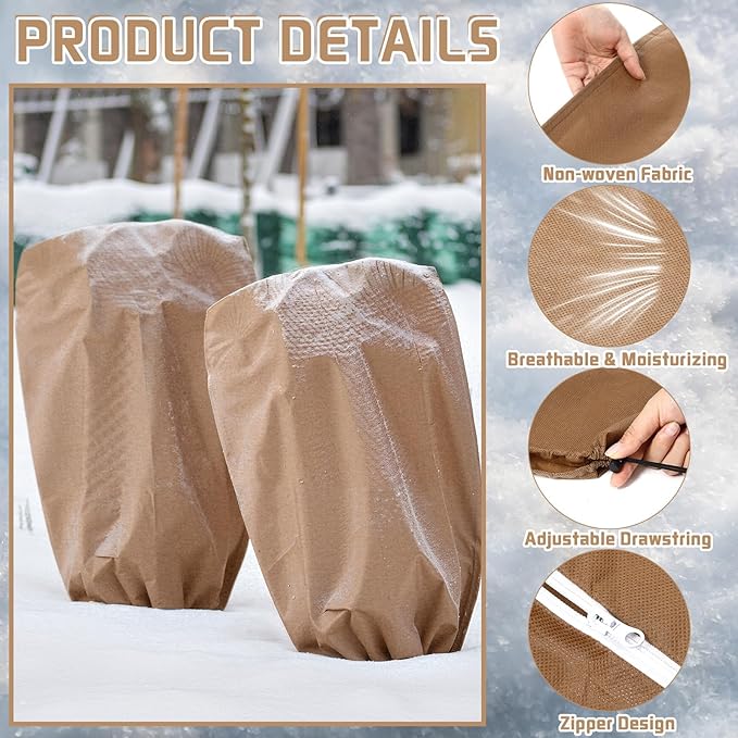 6 Pcs Plant Covers Freeze Protection Reusable Plant Protector with Zipper Frost Cloth Warm Blankets, Winter Bush Covers Freeze Protection from Cold Sun Frost Wind