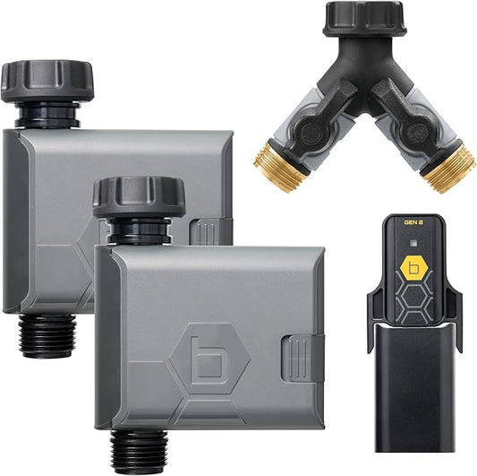 Orbit 21206 B-hyve Gen 2 Smart Hose Watering Timer, 2-Pack with Wi-Fi Hub and Hose Y Splitter