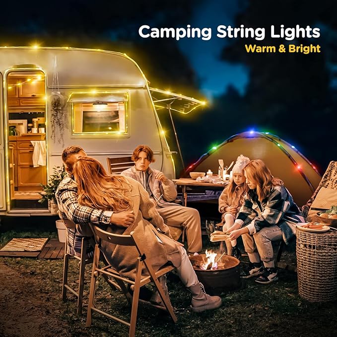 OGERY 2-Pack Camping String Lights, 4 in 1 Quick Storage 32.8FT Rechargeable Tent Lights String with 8 Lighting Modes, Hanging Waterproof Portable LED Lamp for Outdoor Patio Awning Party Essentials