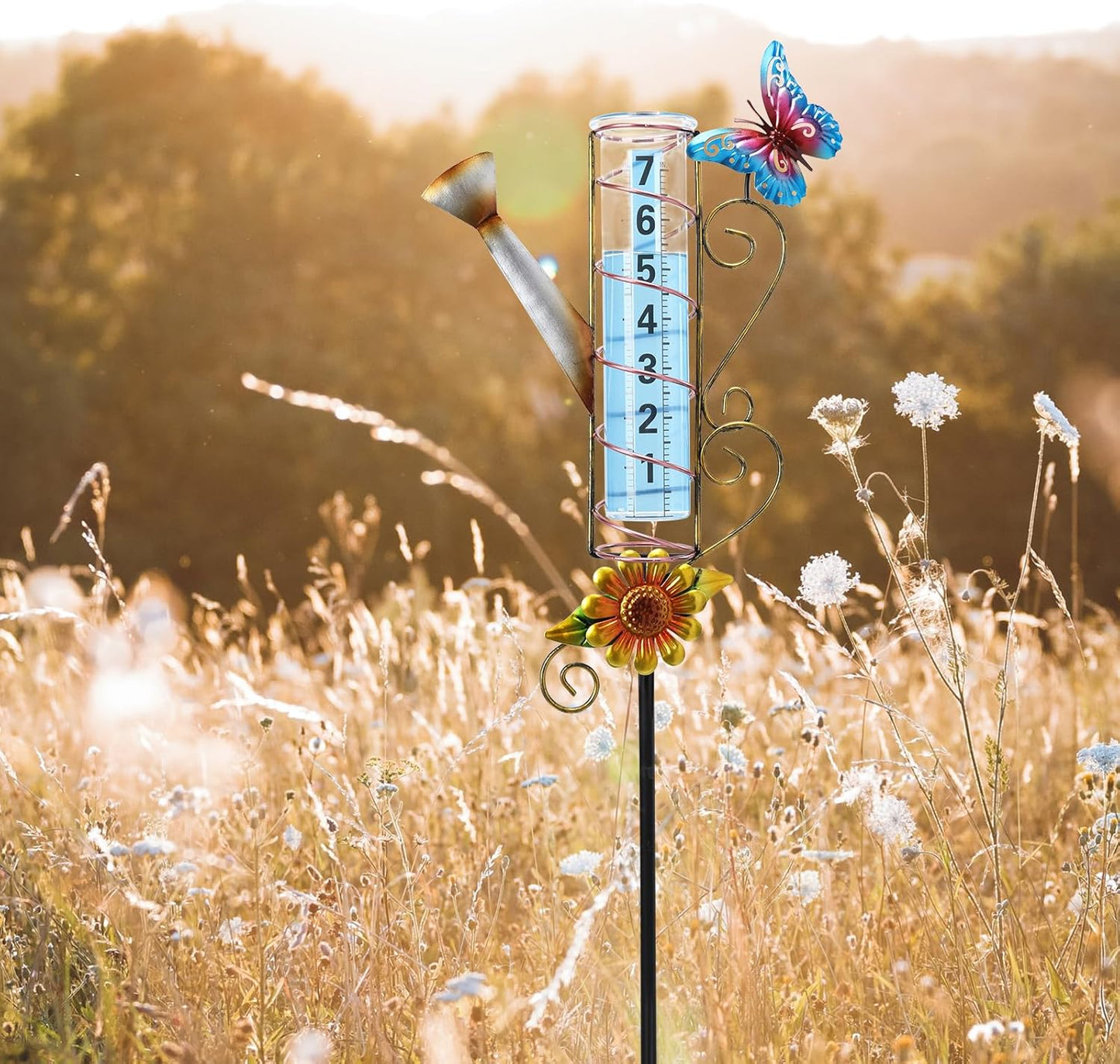 MUMTOP Rain Gauge Outdoor Freeze Proof, 36 Inch Large Number Easy Read Water Measure Gauge for Lawn, Yard and Garden(Watering Can)