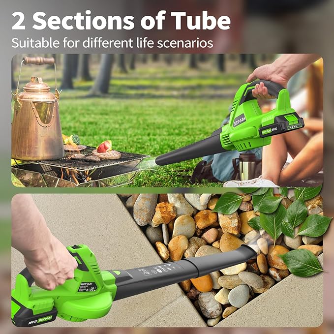 SEYVUM Leaf Blower, 20V Cordless Blower with 2 x 2.0Ah Battery, Electric Leaf Blowers for Lawn Care, 320 CFM 150 MPH Battery Powered Leaf Blower, for Patio, Garden Cleaning, Fast Charger, Grass Green