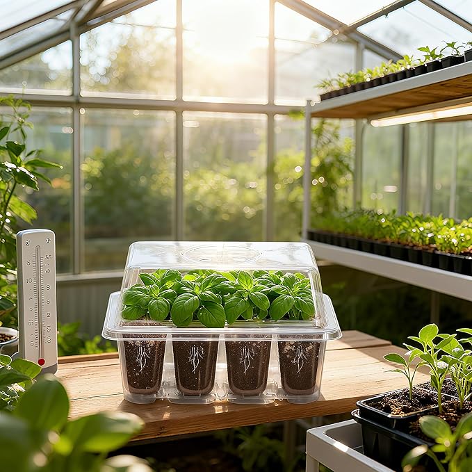 Bonviee 5-Pack Seed Starter Trays for Indoor Germination โ Humidity Dome to Regulate Temperature & Humidity, Clear Tray for Root Observation, Drain Holes to Prevent Overwatering (5 Packs, Clear)