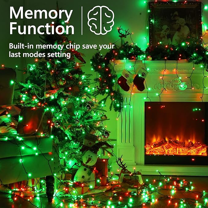 Brizled Red & Green Christmas Lights, 78.74ft 240 LED Outdoor Christmas Lights Connectable, 8 Modes Mini Xmas Light String Plug-in Mini Xmas Tree Light with Timer for Outside Garden Party Decor