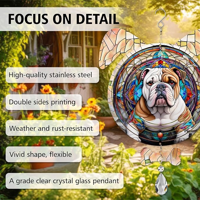 Bulldog Dog Ears Wind Spinner, Bulldog Wind Spinner Hanging for Yard and Garden