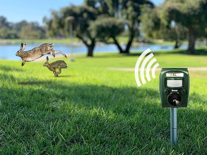 Broox 2025 Upgraded Solar Animal Repellent, Cat Repellent Outdoor, Squirrel Repellent, Deer Repellent, Ultrasonic pest Repeller, Waterproof IP 65, Motion Detection, Dog, Raccoon, Skunk, Rabbit, Rodent