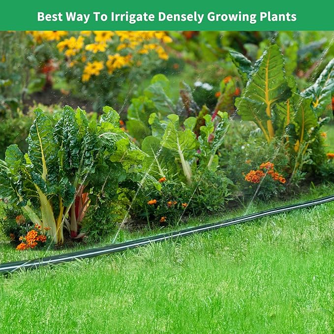 100 FT (50FT*2 Flat Sprinkler Hose for Lawn Watering Garden Soaker Hose with Holes, Heavy Duty Lightweight No-Kink Water Hose with Stakes, Irrigation Hose, Great Fun for Kids and Dog