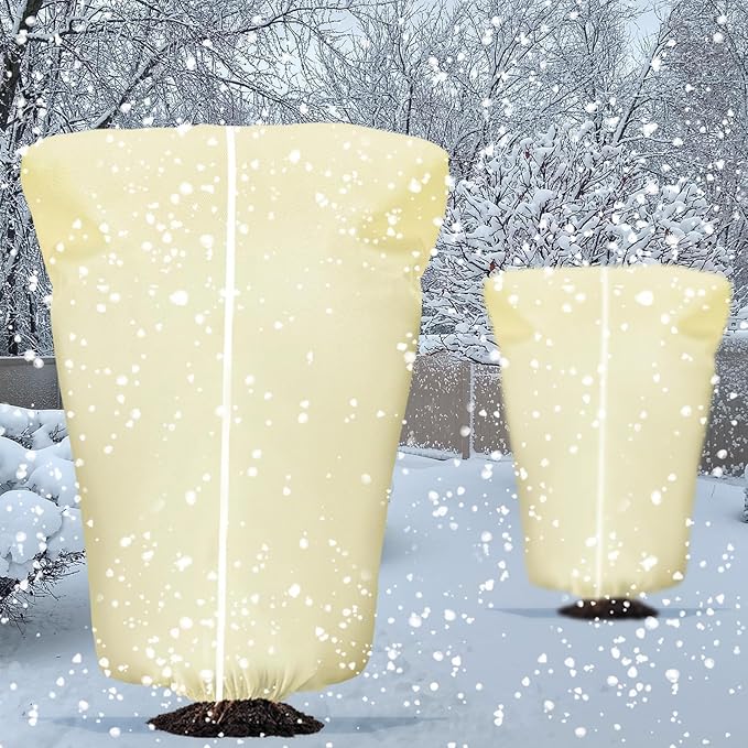 4 Pcs Plant Covers Frost Protection Bag 71" x 47" Winter Reusable Plants Jacket with Drawstring Shrub Protection Wraps Bags Frost Blanket for Winter Outdoor Garden Plants