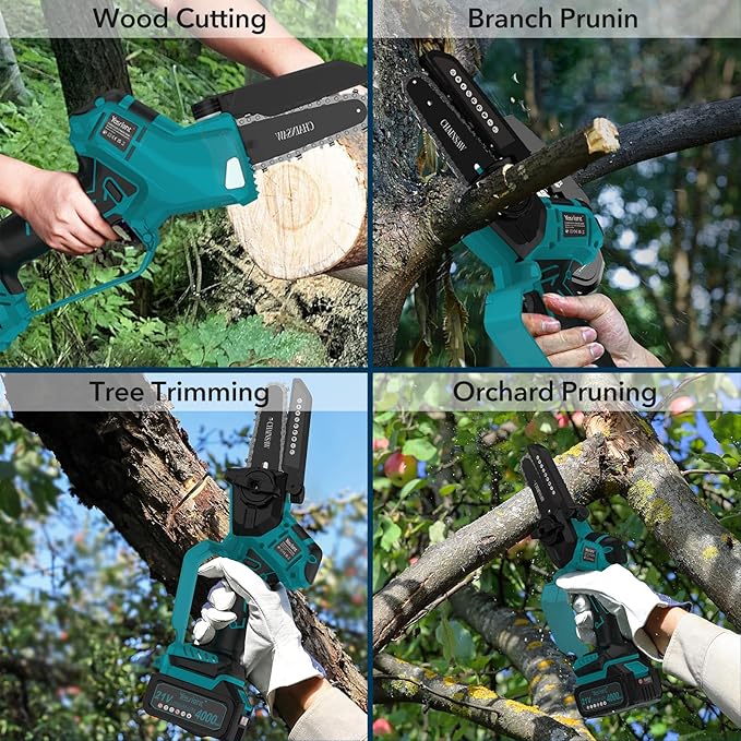 Mini Chainsaw, 8" & 6" Hand Held Cordless Chain Saw with Auto-Oiler, Portable Small Electric Saw Brushless with 2x4.0AH Battery for Tree Pruning Wood Cutting