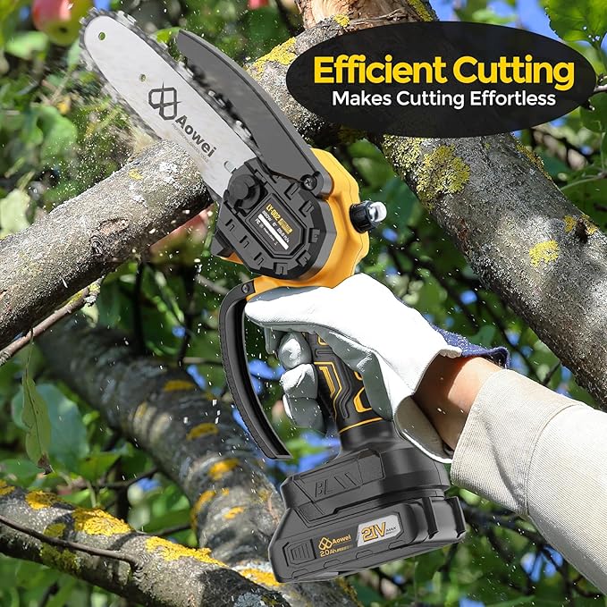 Mini Chainsaw Cordless, 6 inch Electric Chain Saw with 2 Pack 2.0Ah Rechargeable Batteries, Battery Powered Handheld Saw for Trees Trimming Wood Cutting, Perfect Gardening Tools,Gift for Men Dad Women