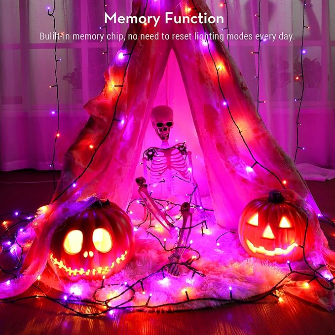 Brizled Halloween Lights String, 164FT 500 LED Halloween Lights, Outdoor Mini Spooky Lights 8 Modes Waterproof, Plug in String Light for Party Tree Outside Indoor Decor (Orange & Purple)