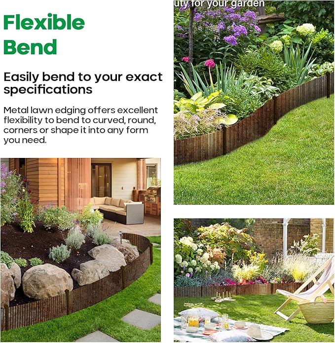 Corrugated Metal Garden Edging,Sturdy Tall Landscape Edging Borders with 6pcs Anchor Stakes, Perfect DIY for Flower Beds, Lawn and Pathway,Tree Surrounds,Paver Edges (Pre-Rusted 8"×20FT)