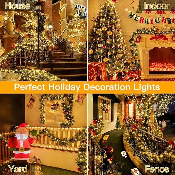 Ollny Outdoor Christmas Lights 1000LED 328FT, Warm White Fairy Lights IP67 Waterproof, Plug in String Light with Remote 8 Modes Timer, Xmas Light for Outside Indoor House Tree Decorations