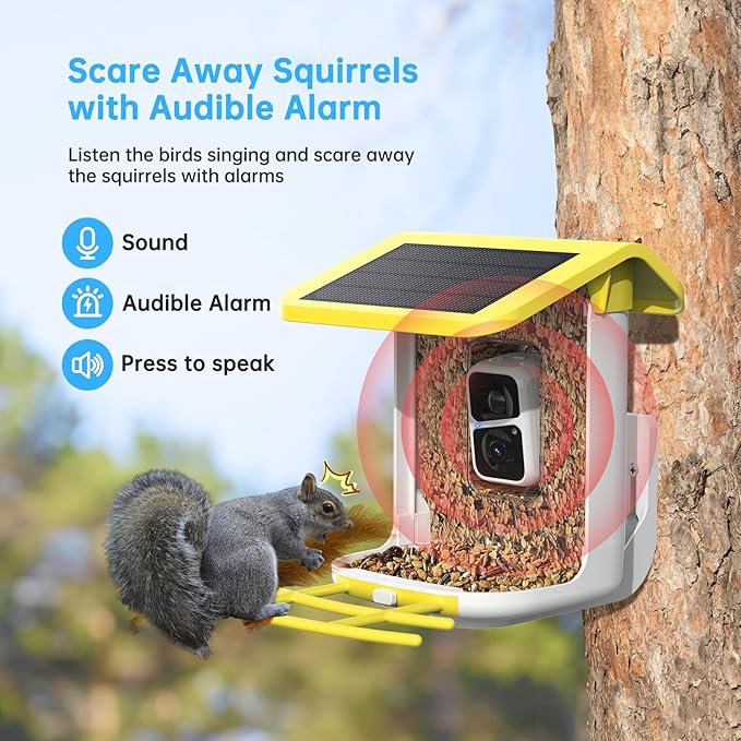 SMONET Bird Feeder with Camera B300-YE: Smart Birdhouse Camera AI Recognition Solar Powered,Outdoor Wireless WiFi Bird Feeder Watching Live Video,Funny Birthday Gifts for Mom Mother and Dad Father